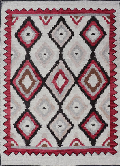 American Navajo Design Rug with Latticework Tribal Design in Red, Black and Gray. Keivan Woven Arts / rug RSC - 85543 - AR - 166, country of origin / type: North America / Navajo, circa early 21st century. Measures: 5'2 x 7'9 This intriguing contempo... - Keivan Woven ArtsRSC - 85543 - AR - 166 - 25272Rug