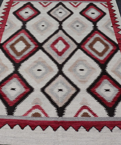 American Navajo Design Rug with Latticework Tribal Design in Red, Black and Gray. Keivan Woven Arts / rug RSC - 85543 - AR - 166, country of origin / type: North America / Navajo, circa early 21st century. Measures: 5'2 x 7'9 This intriguing contempo... - Keivan Woven ArtsRSC - 85543 - AR - 166 - 25272Rug