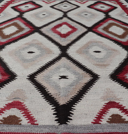 American Navajo Design Rug with Latticework Tribal Design in Red, Black and Gray. Keivan Woven Arts / rug RSC - 85543 - AR - 166, country of origin / type: North America / Navajo, circa early 21st century. Measures: 5'2 x 7'9 This intriguing contempo... - Keivan Woven ArtsRSC - 85543 - AR - 166 - 25272Rug