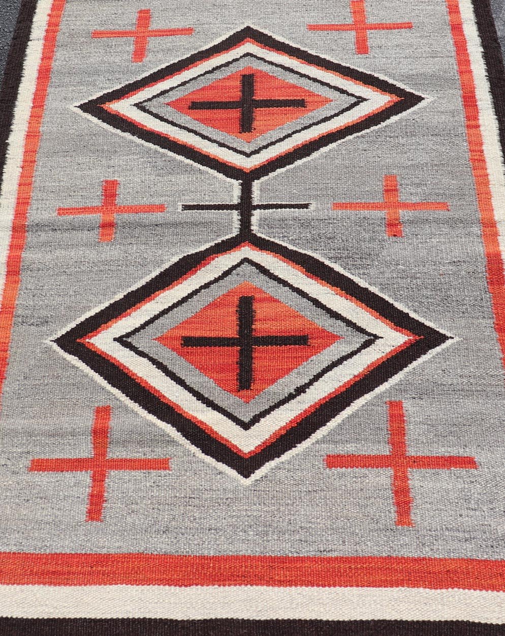 Navajo Modern Rug with Geometric Tribal Design in Gray, Red, Charcoal And Ivory. Keivan Woven Arts / rug RSC - 86503 - AR - 163, country of origin India, type: North America / Navajo, circa early 21st century. Measures: 3'1 x 4'11 This intriguing con... - Keivan Woven ArtsRSC - 86503 - AR - 163 - 25278Rug