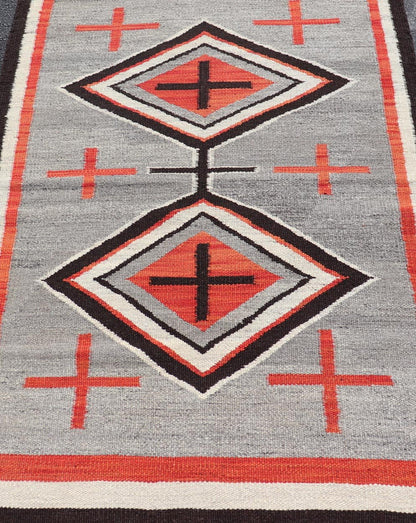 Navajo Modern Rug with Geometric Tribal Design in Gray, Red, Charcoal And Ivory. Keivan Woven Arts / rug RSC - 86503 - AR - 163, country of origin India, type: North America / Navajo, circa early 21st century. Measures: 3'1 x 4'11 This intriguing con... - Keivan Woven ArtsRSC - 86503 - AR - 163 - 25278Rug