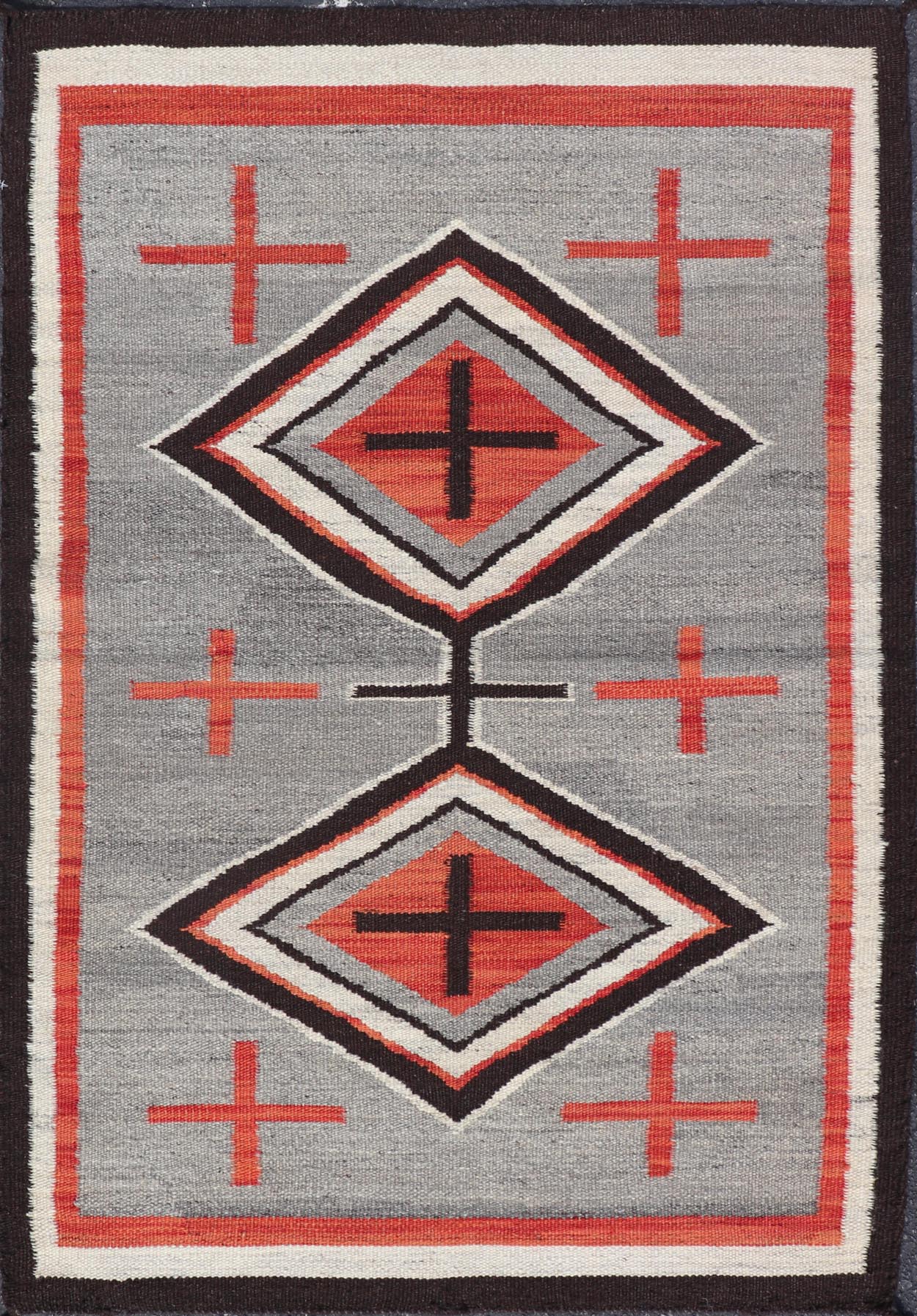 Navajo Modern Rug with Geometric Tribal Design in Gray, Red, Charcoal And Ivory. Keivan Woven Arts / rug RSC - 86503 - AR - 163, country of origin India, type: North America / Navajo, circa early 21st century. Measures: 3'1 x 4'11 This intriguing con... - Keivan Woven ArtsRSC - 86503 - AR - 163 - 25278Rug