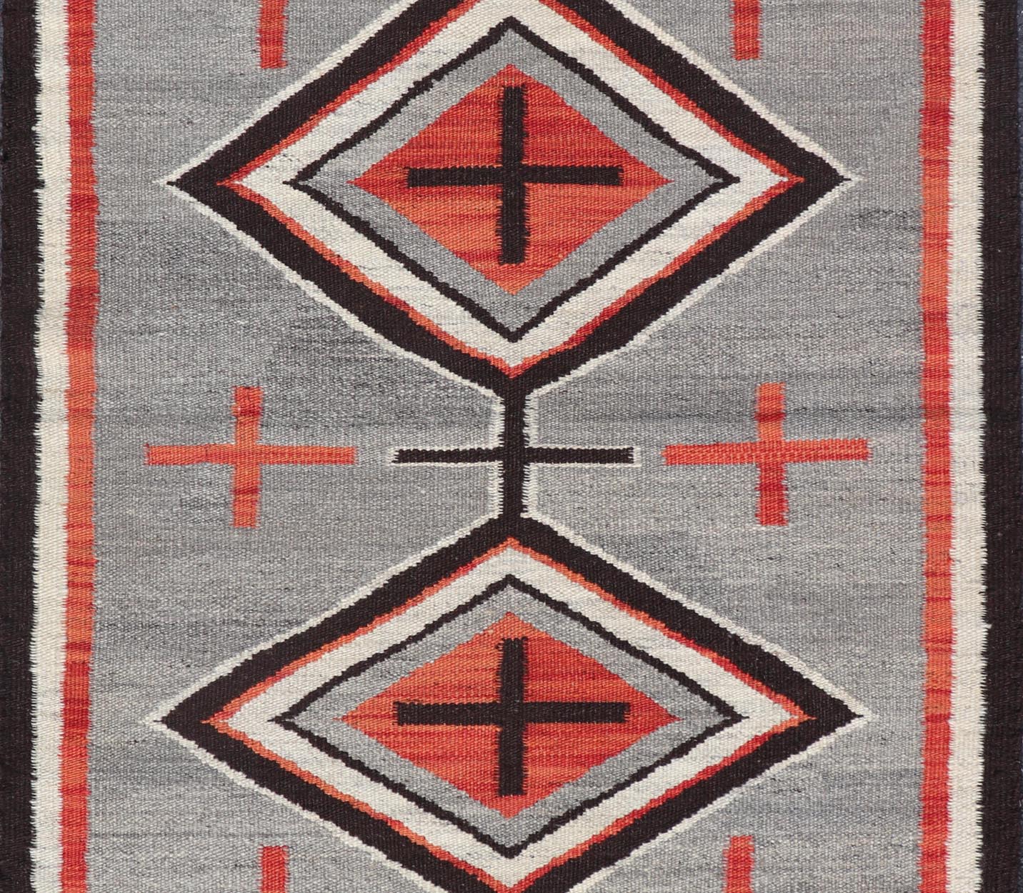 Navajo Modern Rug with Geometric Tribal Design in Gray, Red, Charcoal And Ivory. Keivan Woven Arts / rug RSC - 86503 - AR - 163, country of origin India, type: North America / Navajo, circa early 21st century. Measures: 3'1 x 4'11 This intriguing con... - Keivan Woven ArtsRSC - 86503 - AR - 163 - 25278Rug