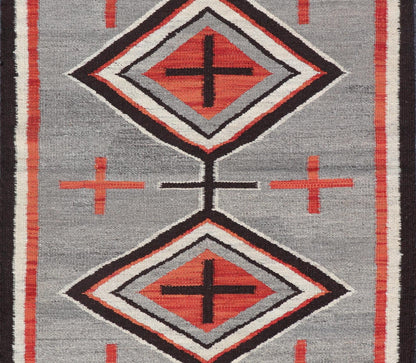 Navajo Modern Rug with Geometric Tribal Design in Gray, Red, Charcoal And Ivory. Keivan Woven Arts / rug RSC - 86503 - AR - 163, country of origin India, type: North America / Navajo, circa early 21st century. Measures: 3'1 x 4'11 This intriguing con... - Keivan Woven ArtsRSC - 86503 - AR - 163 - 25278Rug