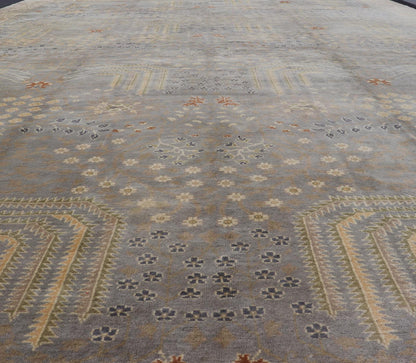 Outstanding Large Oushak with light purple and gray with willow tree design. Keivan Woven Arts / rug S12 - 0101, country of origin / type: Turkey / Oushak, circa Early - 20th century. Large Oushak. Large antique Oushak. Purple Oushak. Measures: 13' x 18... - Keivan Woven ArtsS12 - 0101 - 3035Rug