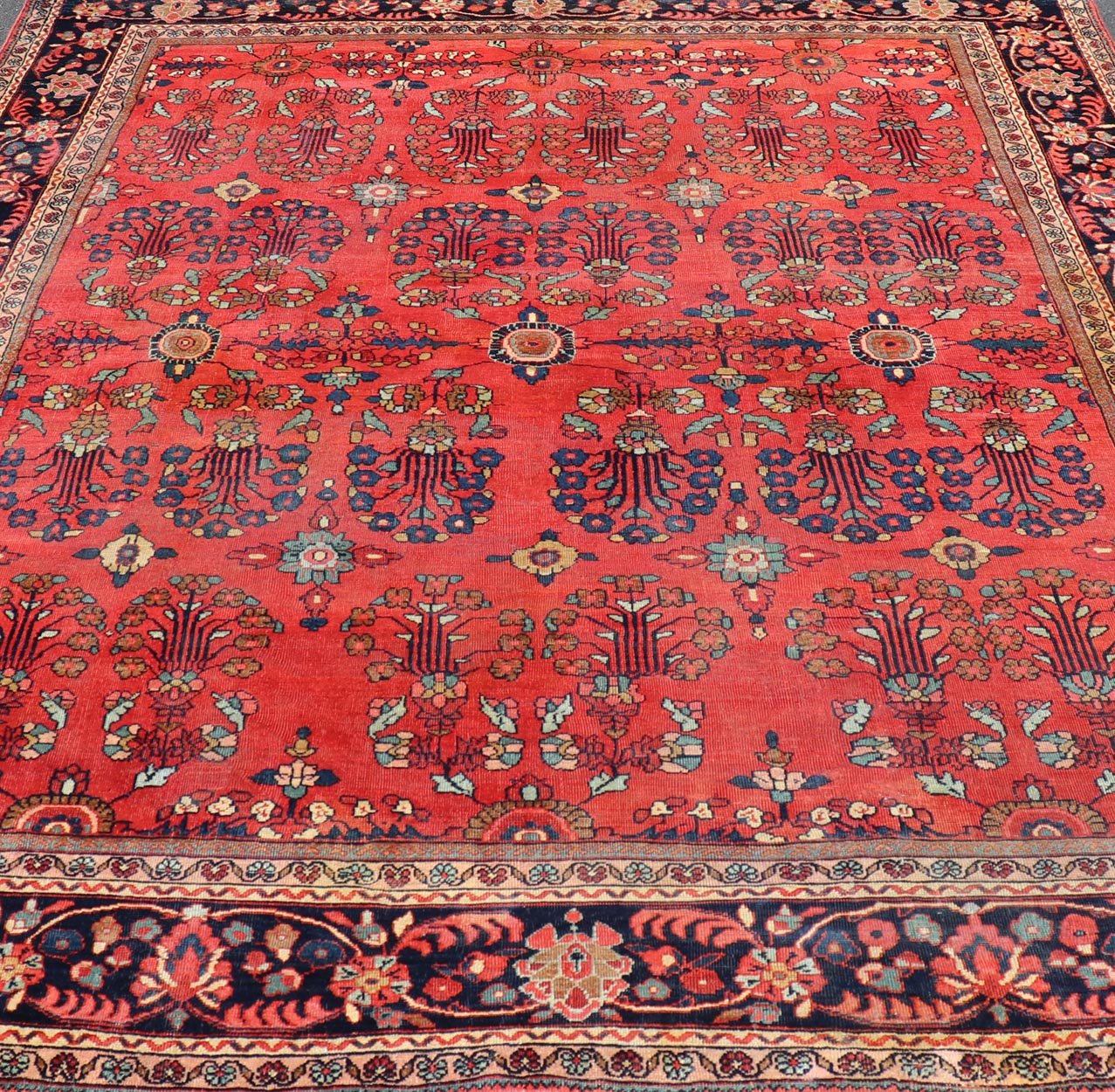 Antique Sultanabad Carpet with All - Over Large Scale Flower Design With Red Field. Keivan Woven Arts / Rug / S12 - 0106 / country of origin / type: Iran / Sultanabad / circa 1910. This Sultanabad Mahal relies heavily on exquisite details as well as lar... - Keivan Woven ArtsS12 - 0106 - 3041Rug