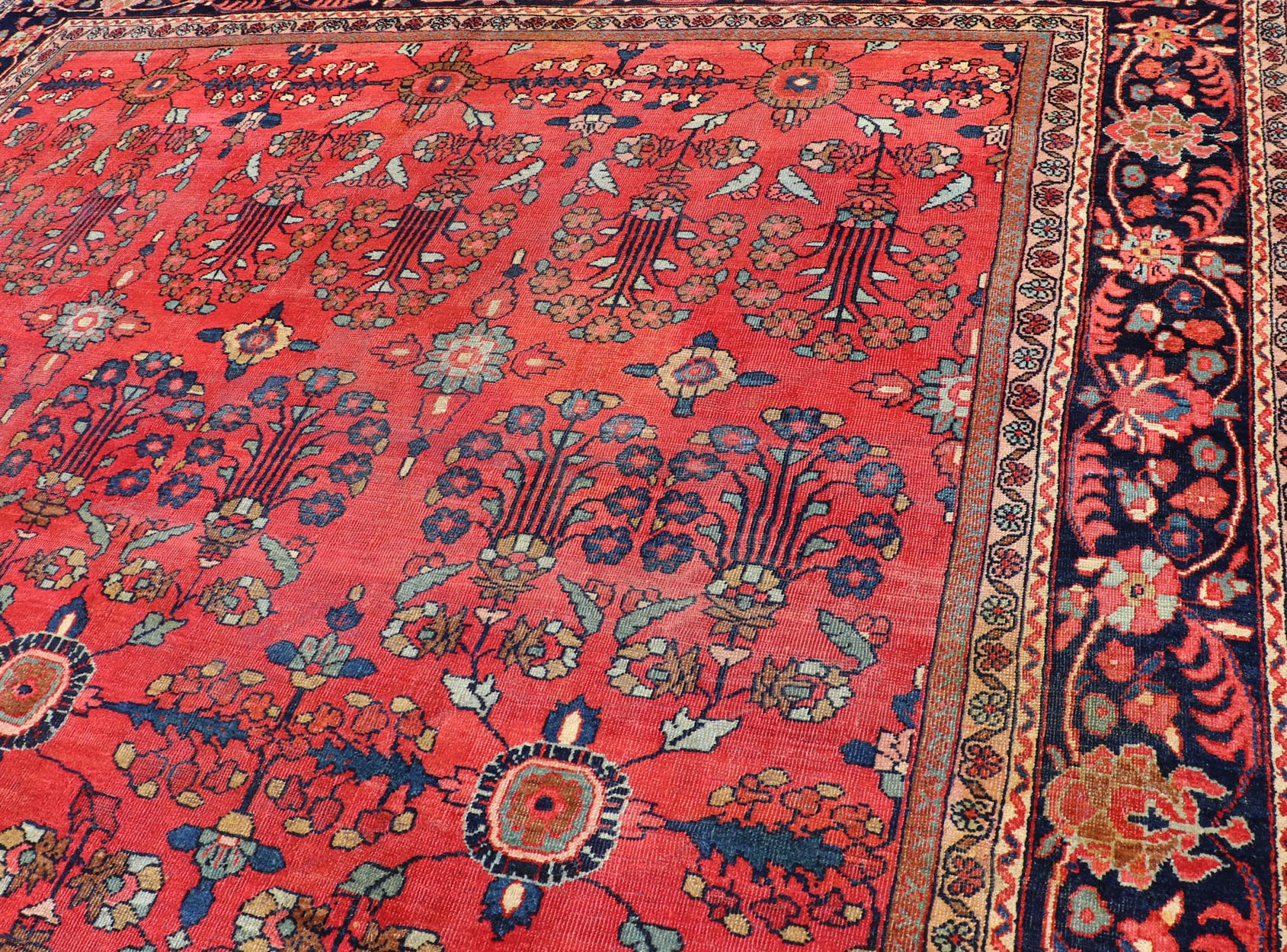 Antique Sultanabad Carpet with All - Over Large Scale Flower Design With Red Field. Keivan Woven Arts / Rug / S12 - 0106 / country of origin / type: Iran / Sultanabad / circa 1910. This Sultanabad Mahal relies heavily on exquisite details as well as lar... - Keivan Woven ArtsS12 - 0106 - 3041Rug