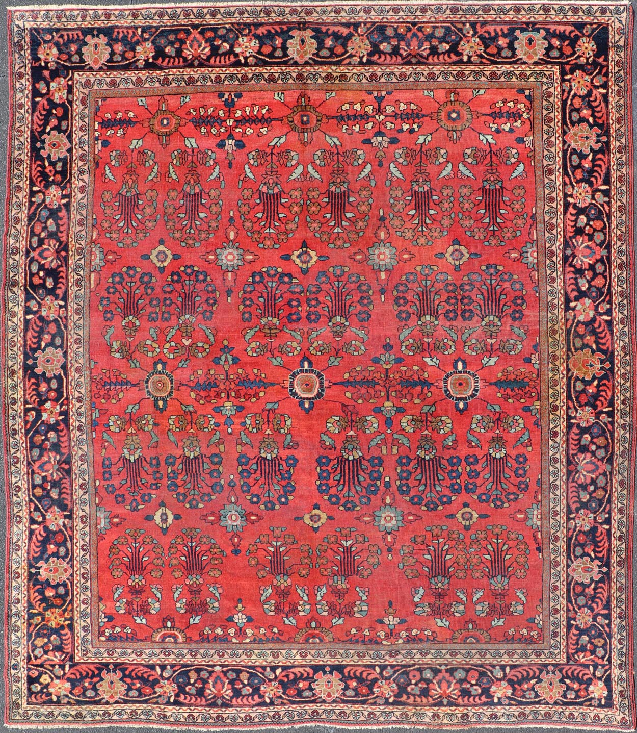 Antique Sultanabad Carpet with All - Over Large Scale Flower Design With Red Field. Keivan Woven Arts / Rug / S12 - 0106 / country of origin / type: Iran / Sultanabad / circa 1910. This Sultanabad Mahal relies heavily on exquisite details as well as lar... - Keivan Woven ArtsS12 - 0106 - 3041Rug