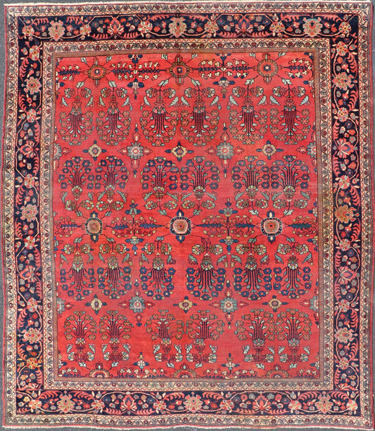 Antique Sultanabad Carpet with All - Over Large Scale Flower Design With Red Field. Keivan Woven Arts / Rug / S12 - 0106 / country of origin / type: Iran / Sultanabad / circa 1910. This Sultanabad Mahal relies heavily on exquisite details as well as lar... - Keivan Woven ArtsS12 - 0106 - 3041Rug