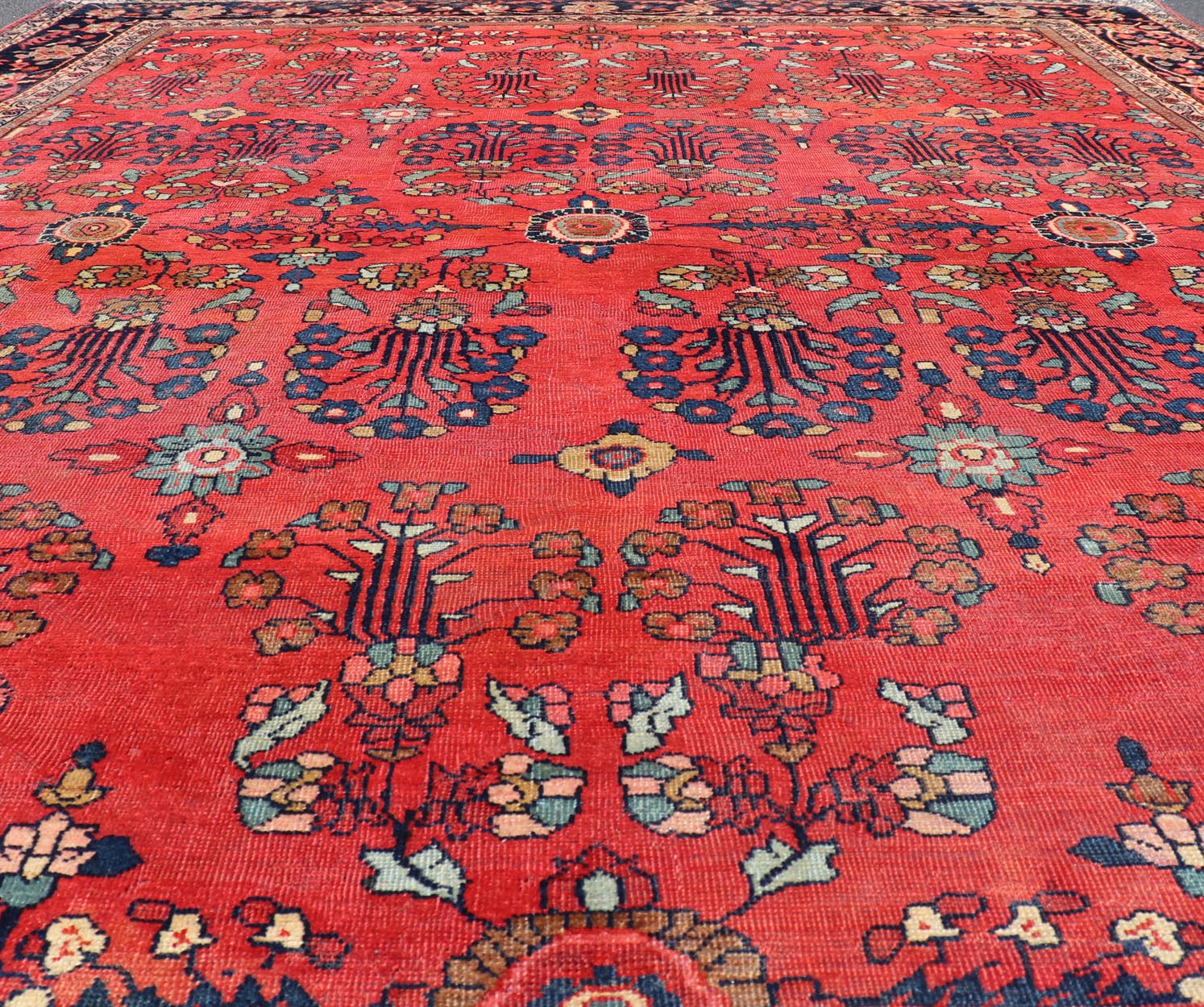Antique Sultanabad Carpet with All - Over Large Scale Flower Design With Red Field. Keivan Woven Arts / Rug / S12 - 0106 / country of origin / type: Iran / Sultanabad / circa 1910. This Sultanabad Mahal relies heavily on exquisite details as well as lar... - Keivan Woven ArtsS12 - 0106 - 3041Rug