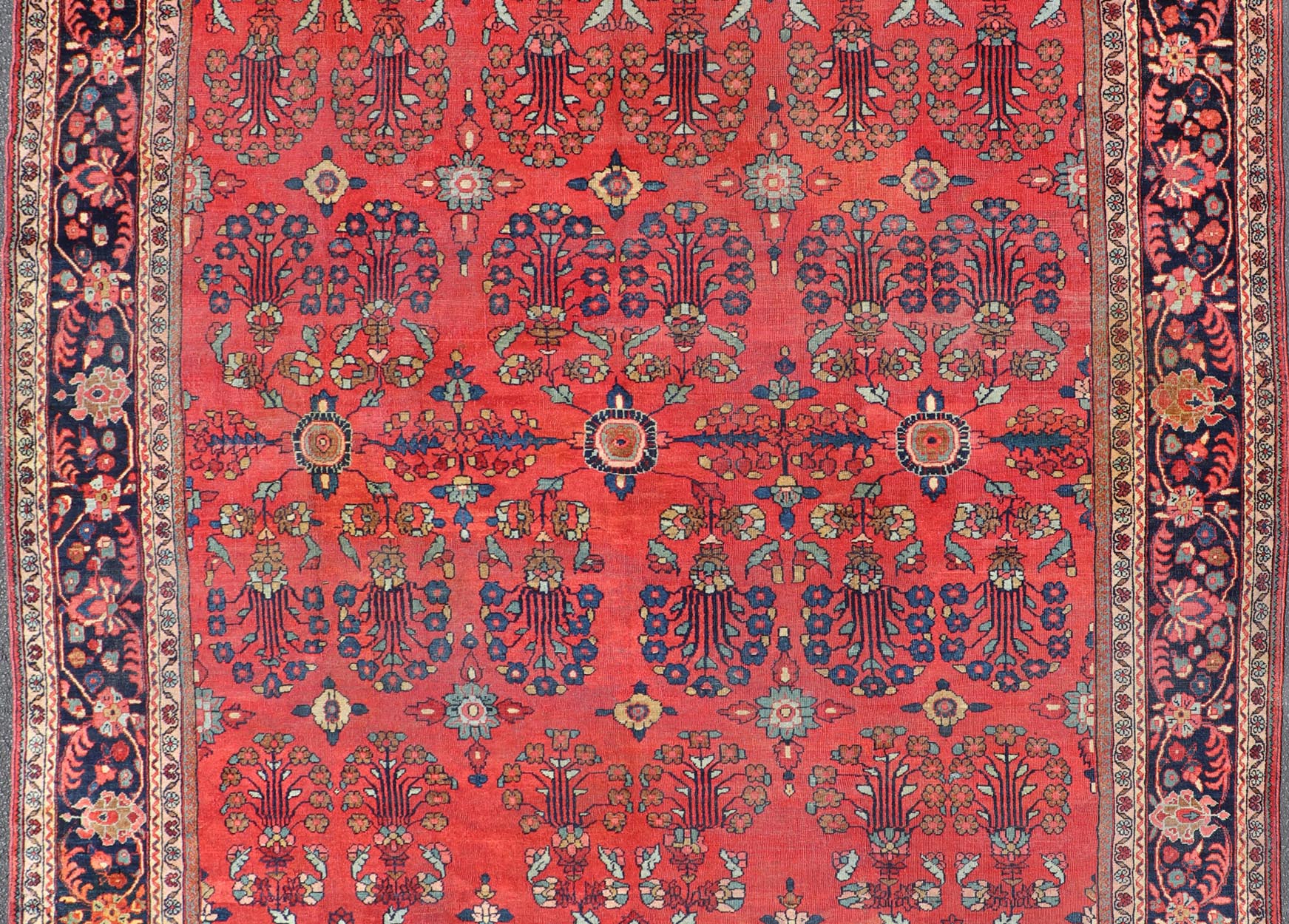 Antique Sultanabad Carpet with All - Over Large Scale Flower Design With Red Field. Keivan Woven Arts / Rug / S12 - 0106 / country of origin / type: Iran / Sultanabad / circa 1910. This Sultanabad Mahal relies heavily on exquisite details as well as lar... - Keivan Woven ArtsS12 - 0106 - 3041Rug