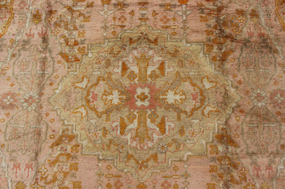 Antique Oushak with Intricate Floral Design in Pink, L. Green, Orange Keivan Woven Arts / rug /S12 - 0304, country of origin / type: Turkey / Oushak, circa Early - 20th century. Antique Floral Pattern Oushak Rug in Pink, Orange and Light Green ... - Keivan Woven ArtsS12 - 0304 - 3211Rug