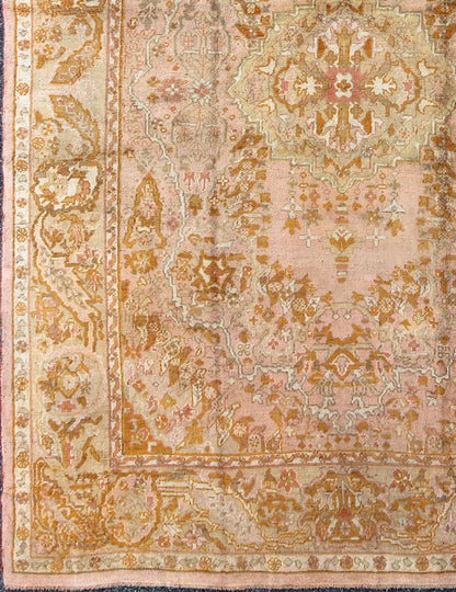 Antique Oushak with Intricate Floral Design in Pink, L. Green, Orange Keivan Woven Arts / rug /S12 - 0304, country of origin / type: Turkey / Oushak, circa Early - 20th century. Antique Floral Pattern Oushak Rug in Pink, Orange and Light Green ... - Keivan Woven ArtsS12 - 0304 - 3211Rug