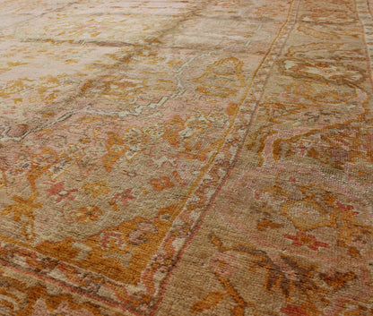 Antique Oushak with Intricate Floral Design in Pink, L. Green, Orange Keivan Woven Arts / rug /S12 - 0304, country of origin / type: Turkey / Oushak, circa Early - 20th century. Antique Floral Pattern Oushak Rug in Pink, Orange and Light Green ... - Keivan Woven ArtsS12 - 0304 - 3211Rug