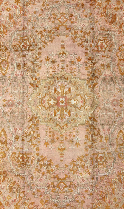 Antique Oushak with Intricate Floral Design in Pink, L. Green, Orange Keivan Woven Arts / rug /S12 - 0304, country of origin / type: Turkey / Oushak, circa Early - 20th century. Antique Floral Pattern Oushak Rug in Pink, Orange and Light Green ... - Keivan Woven ArtsS12 - 0304 - 3211Rug