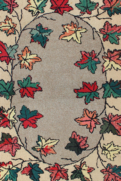 Leaf Design American Hooked Rug in Red, Green, and Charcoal Outlines Vintage American hooked rug with leaf design, Keivan Woven Arts / rug S12 - 0305, country of origin / type: United States / Hooked, circa 1930 Ingenious in style, color a... - Keivan Woven ArtsS12 - 0305 - 3194Rug
