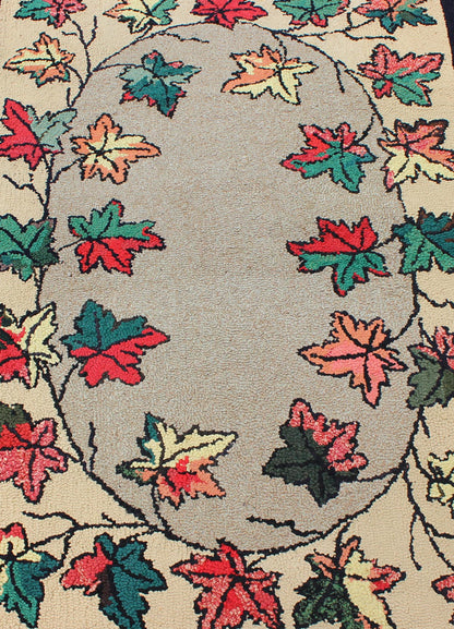 Leaf Design American Hooked Rug in Red, Green, and Charcoal Outlines Vintage American hooked rug with leaf design, Keivan Woven Arts / rug S12 - 0305, country of origin / type: United States / Hooked, circa 1930 Ingenious in style, color a... - Keivan Woven ArtsS12 - 0305 - 3194Rug