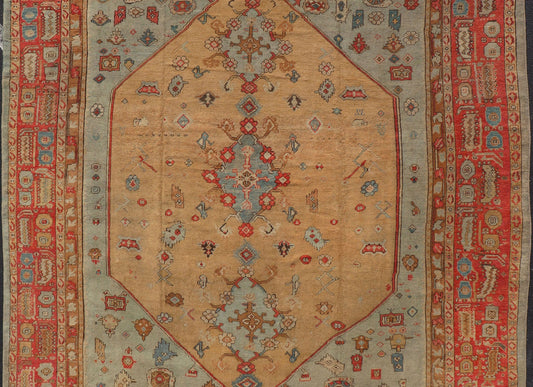 Outstanding Antique Turkish Ghoirdes Oushak Rug Ghoirdes rugs, such as this one, feature architectural motifs found in the 16th and 17th Centuries Ottoman court rugs. This Ghoirdes, with its outstanding drawing and colors, is exemplary among Tur... - Keivan Woven ArtsS12 - 0308 - 3343Rug