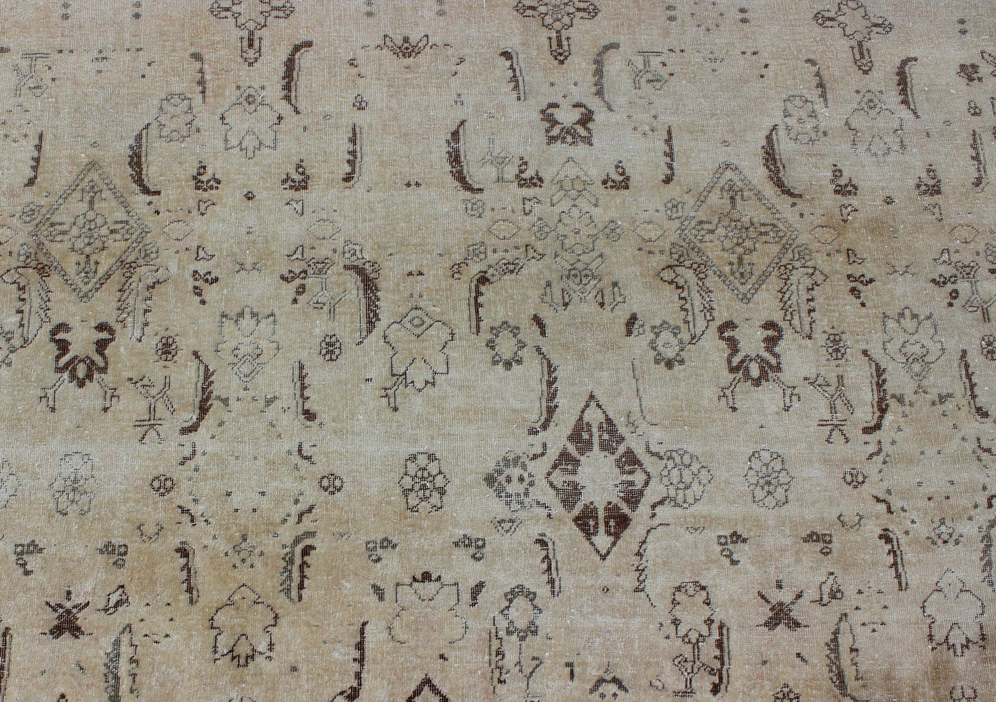 Large antique Persian Tabriz rug with all - over design in cream and brown accents. Keivan Woven Arts / rug S12 - 0408, country of origin / type: Iran / Tabriz, circa 1900. Measures: 10'8 x 14'9. Tabriz rugs are distinguished by their excellent wea... - Keivan Woven ArtsS12 - 0408 - 3235Rug
