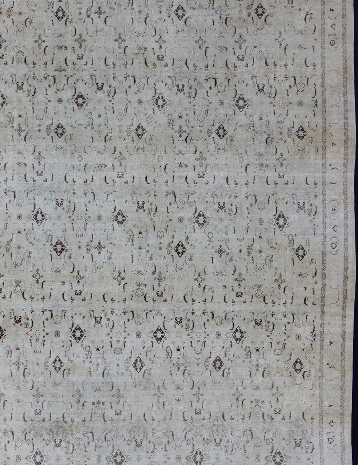 Large antique Persian Tabriz rug with all - over design in cream and brown accents. Keivan Woven Arts / rug S12 - 0408, country of origin / type: Iran / Tabriz, circa 1900. Measures: 10'8 x 14'9. Tabriz rugs are distinguished by their excellent wea... - Keivan Woven ArtsS12 - 0408 - 3235Rug