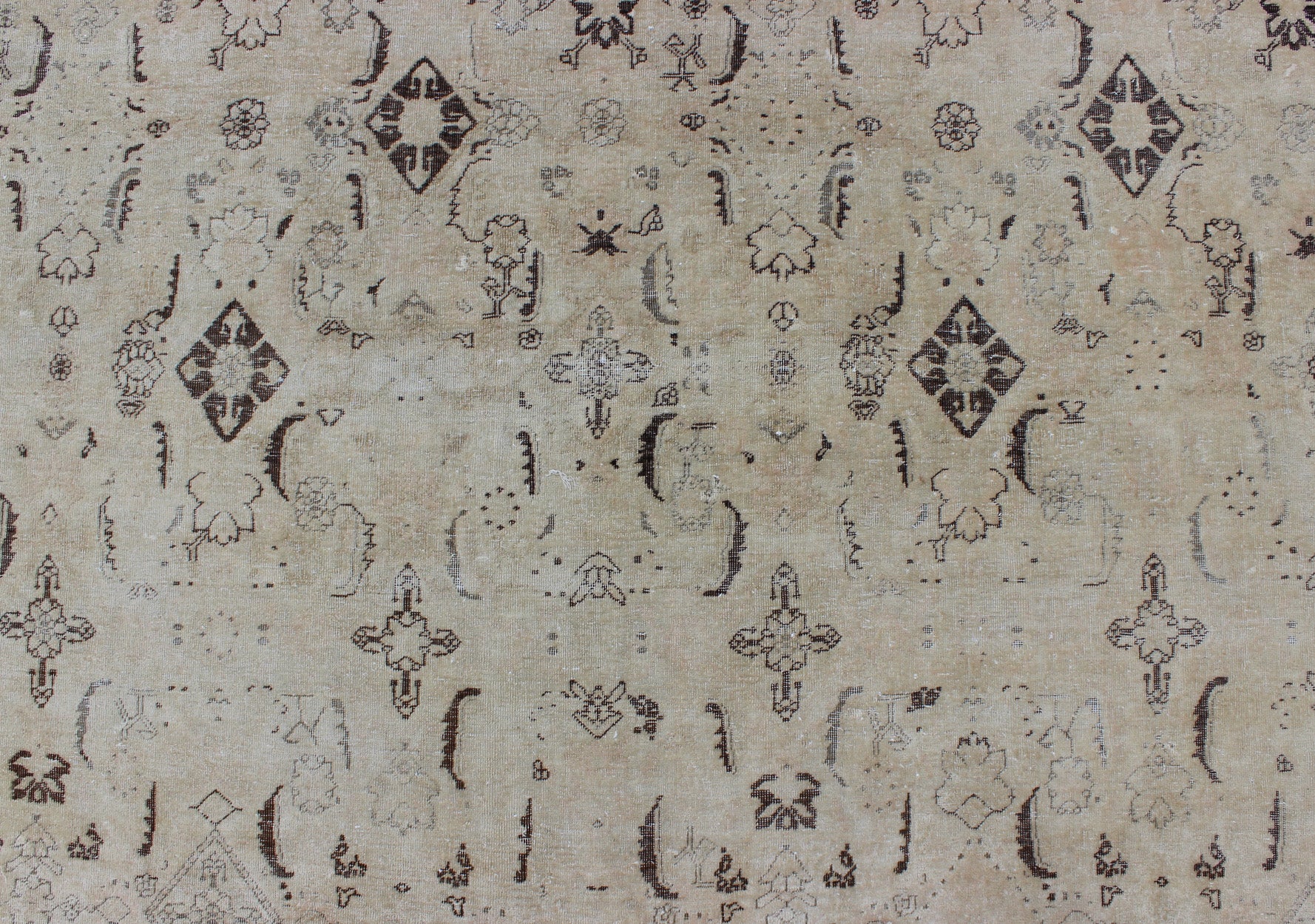 Large antique Persian Tabriz rug with all - over design in cream and brown accents. Keivan Woven Arts / rug S12 - 0408, country of origin / type: Iran / Tabriz, circa 1900. Measures: 10'8 x 14'9. Tabriz rugs are distinguished by their excellent wea... - Keivan Woven ArtsS12 - 0408 - 3235Rug