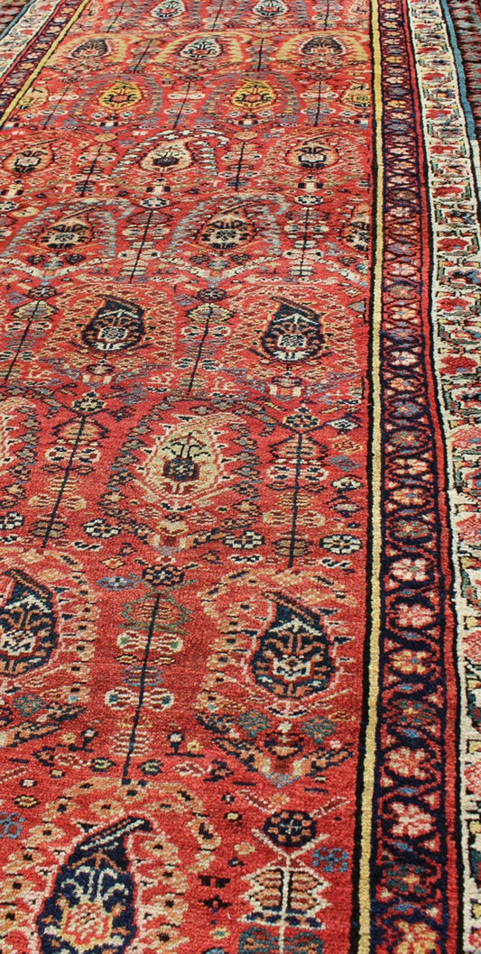 Antique Persian Serab Runner This all - over Persian Serab has a terra cotta background and an ivory border. The elegant design in the field consists of a free - flowing Paisley pattern. The blue, greens and yellows add a hint of color to this stunn... - Keivan Woven ArtsS12 - 0503 - 4090Rug