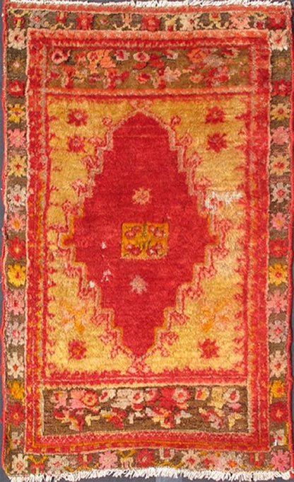 Angora Wool Antique Turkish Oushak Rug with Vibrant Red Floral Medallion Design, rug s12 - 0512, country of origin / type: Turkey / Oushak, circa 1910 Woven with a combination of angora and old wool, this magnificent Oushak boasts a central medall... - Keivan Woven ArtsS12 - 0512 - 3249Rug