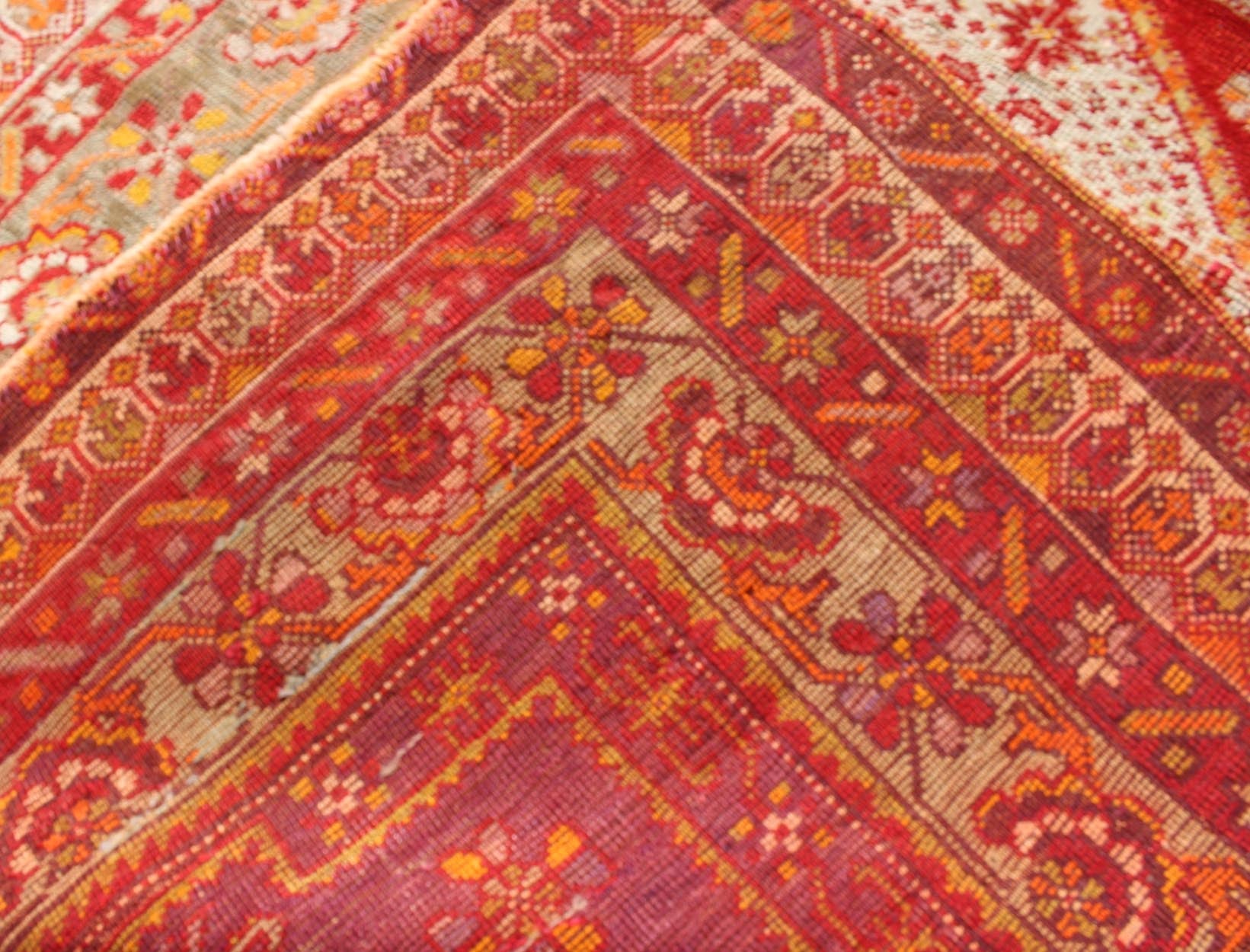 Antique Turkish Oushak Rug With Colorful Flowing Floral and Geometric Motifs in red, green, pink, Keivan Woven Arts/ rug/S12 - 0523, origin/Turkey, antique Oushak Measures: 3.6 x 4.9 This antique Oushak rug features an intricate and comple... - Keivan Woven ArtsS12 - 0523 - 3257Rug