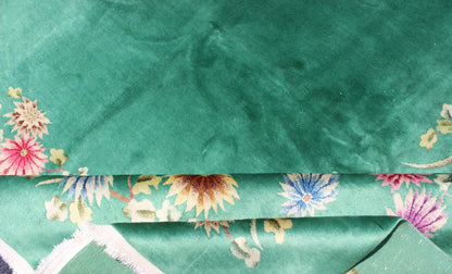 Chinese Art Deco Rug with solid Green Field and Colorful, Vining, Floral Border, rug s12 - 0602, country of origin / type: china / Art Deco, circa 1930 Alive with color, this beautiful antique Art Deco Chinese rug (circa 1930) features a tradition... - Keivan Woven ArtsS12 - 0602 - 3335Rug