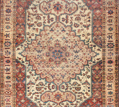 Antique Feraghan Sarouk Rug in Ivory Background, Brown Red, Camel, Salmon and Teal. Antique Ferahan Sarouk Rug in Ivory Background, Red Brown, Camel and Teal, Green and Denim Blue. kwaRugs / S12 - 0616. This outstanding antique Farahan Sarouk car... - Keivan Woven ArtsS12 - 0616 - 3301Rug