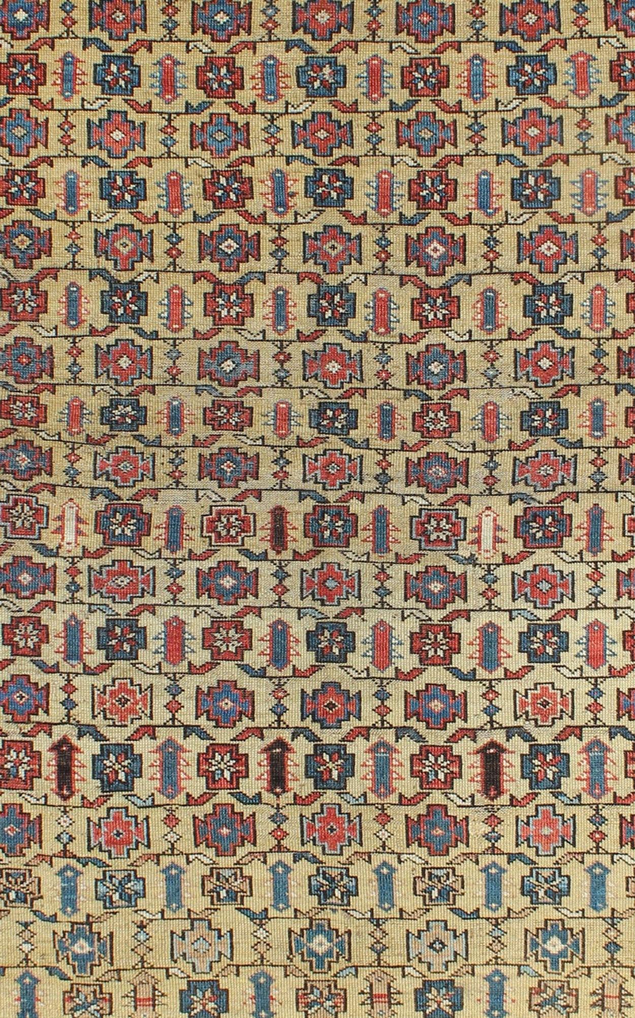 Antique Kuba rug with all - over geometric ornament design in multi - colors. Keivan Woven Arts / rug S12 - 0617, country of origin / type: Caucasus / Kazak, circa 1890 Measures: 4'1 x 4'9. This Kuba rug from the southern Caucasus region features many ... - Keivan Woven ArtsS12 - 0617 - 3305Rug