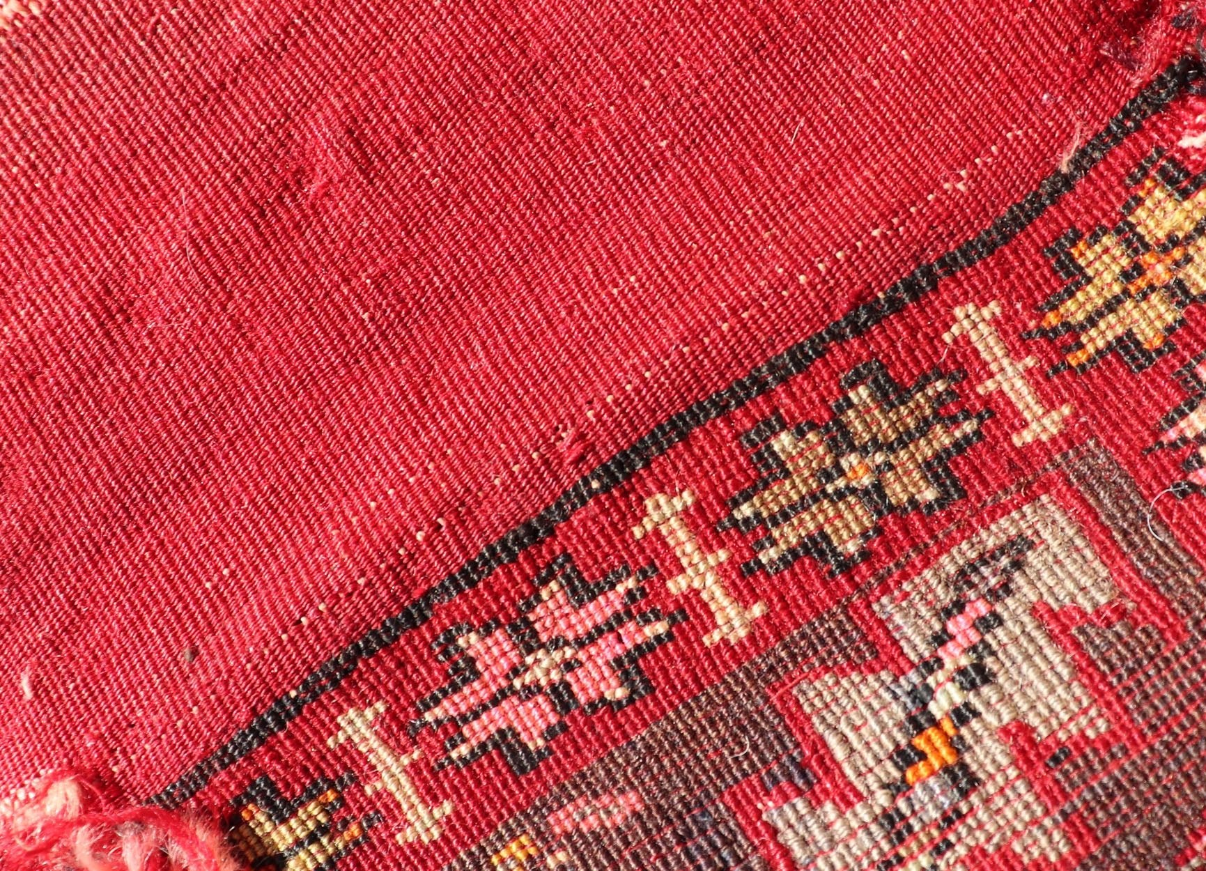 Antique Turkish Sampler Rug with Coral, Yellow and Brown Colors This Turkish rug is rendered in colors of coral, yellow and brown. There is some wear on the edges of this piece, consistent with its age. Measures: 1.0 x 1.7 *This measurement d... - Keivan Woven ArtsS12 - 0706A - 3319Rug