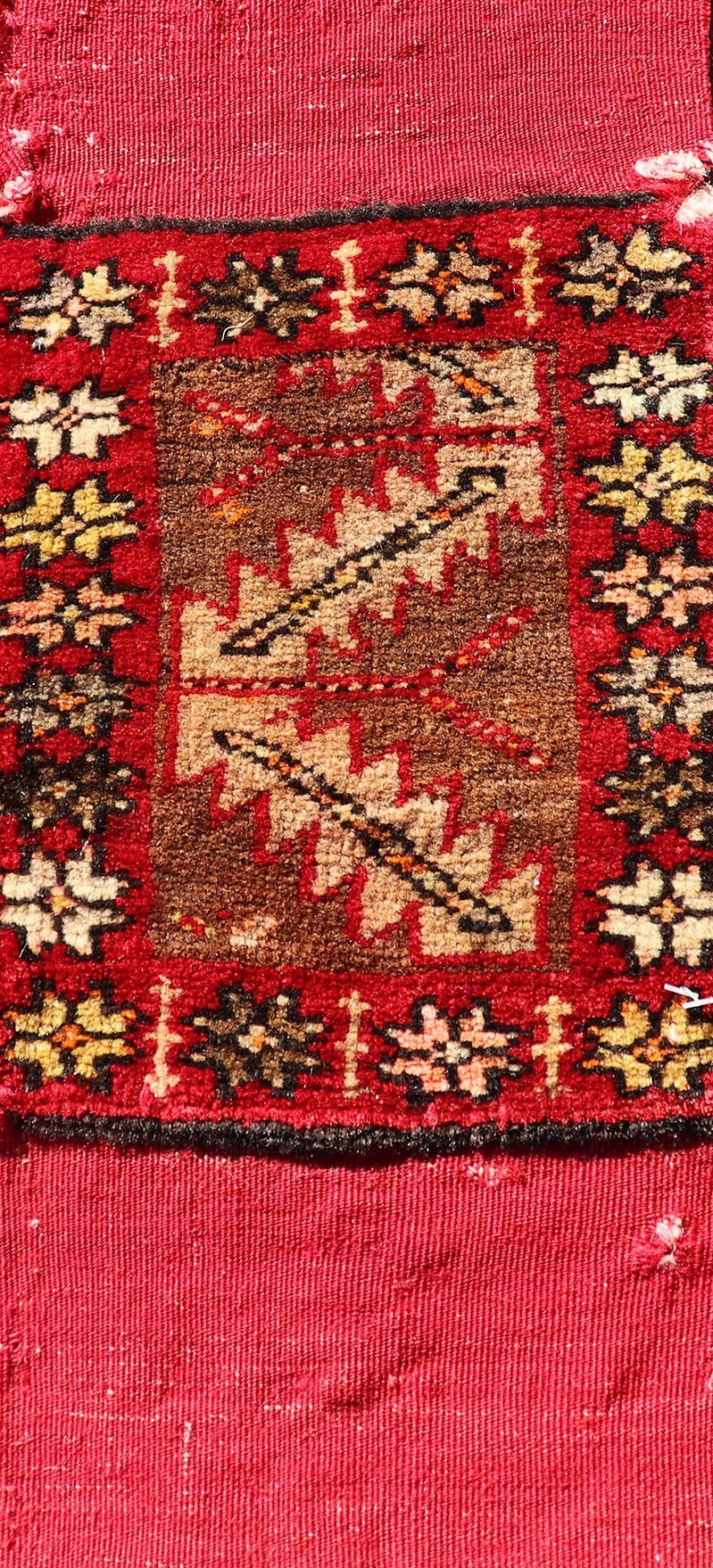 Antique Turkish Sampler Rug with Coral, Yellow and Brown Colors This Turkish rug is rendered in colors of coral, yellow and brown. There is some wear on the edges of this piece, consistent with its age. Measures: 1.0 x 1.7 *This measurement d... - Keivan Woven ArtsS12 - 0706B - 3324Rug