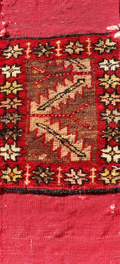 Antique Turkish Sampler Rug with Coral, Yellow and Brown Colors This Turkish rug is rendered in colors of coral, yellow and brown. There is some wear on the edges of this piece, consistent with its age. Measures: 1.0 x 1.7 *This measurement d... - Keivan Woven ArtsS12 - 0706B - 3324Rug