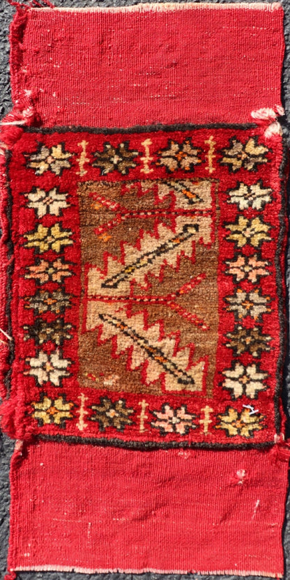 Antique Turkish Sampler Rug with Coral, Yellow and Brown Colors This Turkish rug is rendered in colors of coral, yellow and brown. There is some wear on the edges of this piece, consistent with its age. Measures: 1.0 x 1.7 *This measurement d... - Keivan Woven ArtsS12 - 0706B - 3324Rug