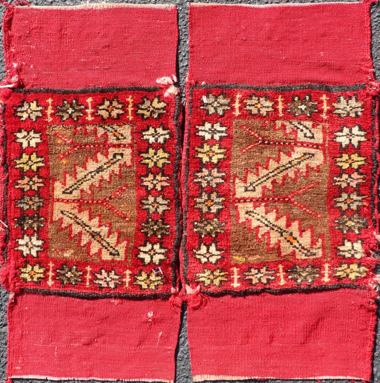 Antique Turkish Sampler Rug with Coral, Yellow and Brown Colors This Turkish rug is rendered in colors of coral, yellow and brown. There is some wear on the edges of this piece, consistent with its age. Measures: 1.0 x 1.7 *This measurement d... - Keivan Woven ArtsS12 - 0706B - 3324Rug