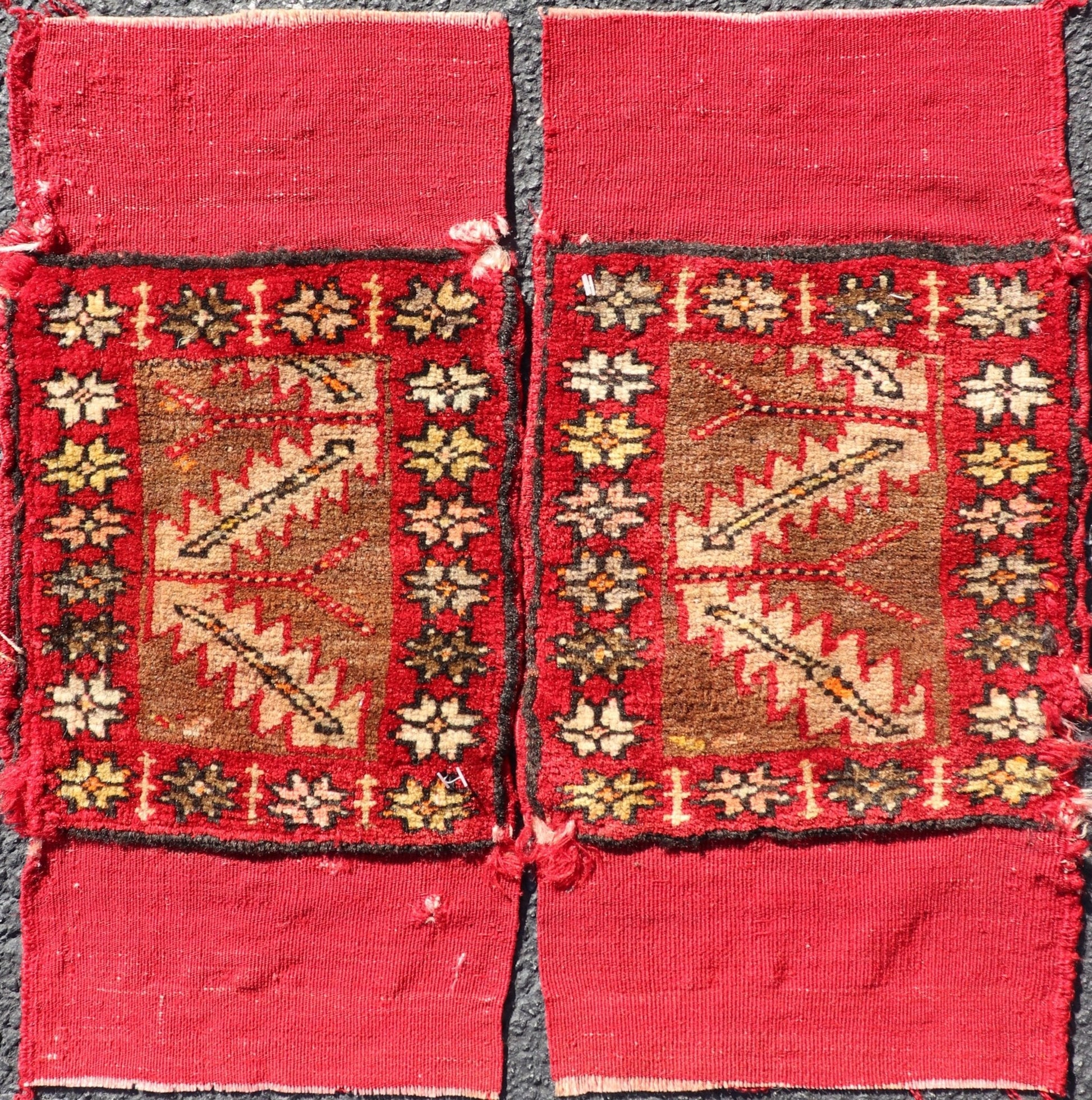 Antique Turkish Sampler Rug with Coral, Yellow and Brown Colors This Turkish rug is rendered in colors of coral, yellow and brown. There is some wear on the edges of this piece, consistent with its age. Measures: 1.0 x 1.7 *This measurement d... - Keivan Woven ArtsS12 - 0706B - 3324Rug