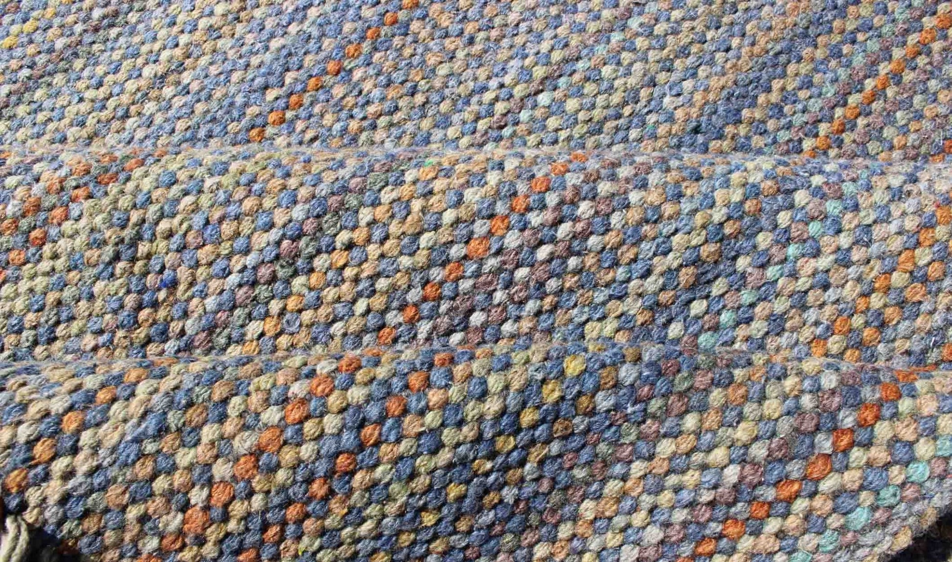 Large Vintage American Rug Braided in Multi - Colored. Measures: 8'5 x 11'2 This large American braided rug features a unique color palette coupled with a fine demonstration of American weaving. The tones of each stripe come together to p... - Keivan Woven ArtsS12 - 0708 - 3329Rug
