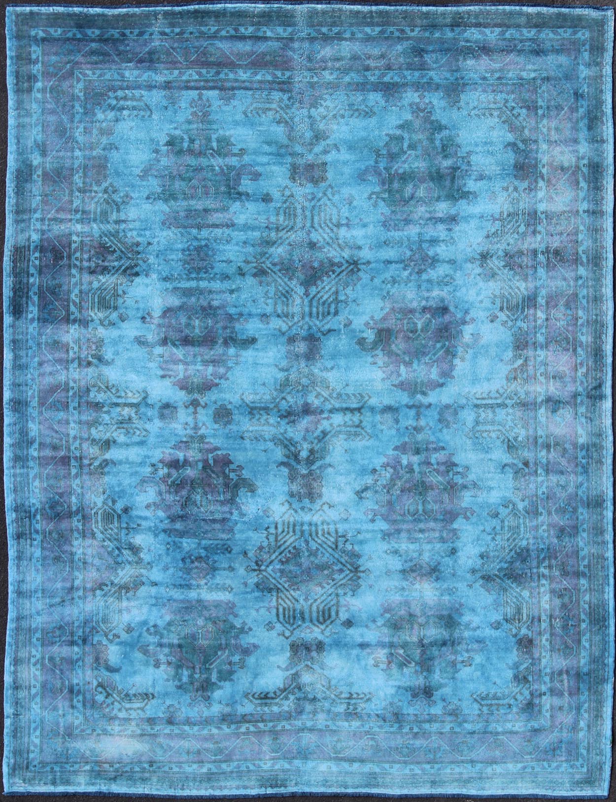 1940's Vintage Turkish Large Oushak Rug Over - Dyed in Blue Color This vintage Turkish carpet with a classical composition has been overdyed with blue, light blue and pink pigments. With both classic and contemporary characteristics, this beautif... - Keivan Woven ArtsS12 - 0805 - 3349Rug