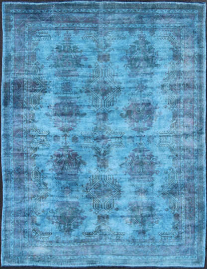 1940's Vintage Turkish Large Oushak Rug Over - Dyed in Blue Color This vintage Turkish carpet with a classical composition has been overdyed with blue, light blue and pink pigments. With both classic and contemporary characteristics, this beautif... - Keivan Woven ArtsS12 - 0805 - 3349Rug