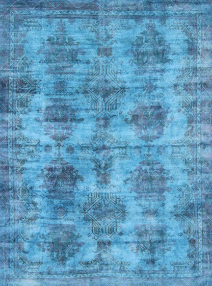 1940's Vintage Turkish Large Oushak Rug Over - Dyed in Blue Color This vintage Turkish carpet with a classical composition has been overdyed with blue, light blue and pink pigments. With both classic and contemporary characteristics, this beautif... - Keivan Woven ArtsS12 - 0805 - 3349Rug