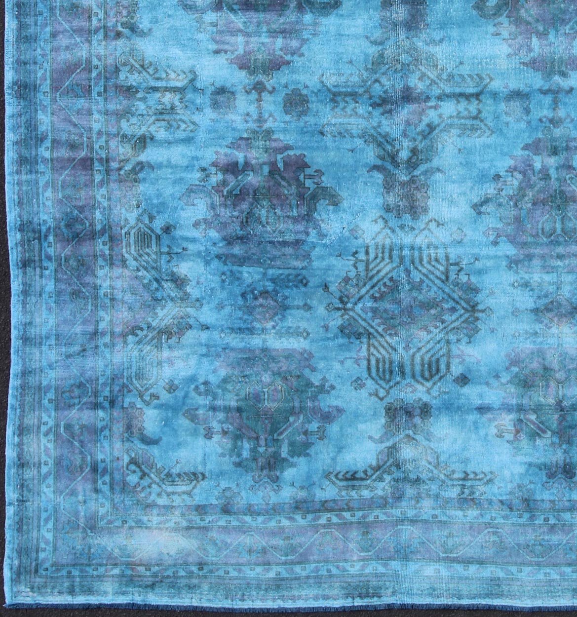 1940's Vintage Turkish Large Oushak Rug Over - Dyed in Blue Color This vintage Turkish carpet with a classical composition has been overdyed with blue, light blue and pink pigments. With both classic and contemporary characteristics, this beautif... - Keivan Woven ArtsS12 - 0805 - 3349Rug