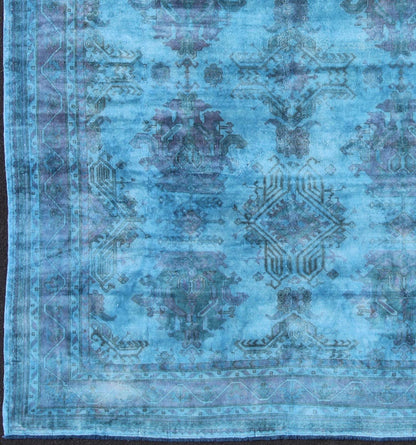 1940's Vintage Turkish Large Oushak Rug Over - Dyed in Blue Color This vintage Turkish carpet with a classical composition has been overdyed with blue, light blue and pink pigments. With both classic and contemporary characteristics, this beautif... - Keivan Woven ArtsS12 - 0805 - 3349Rug