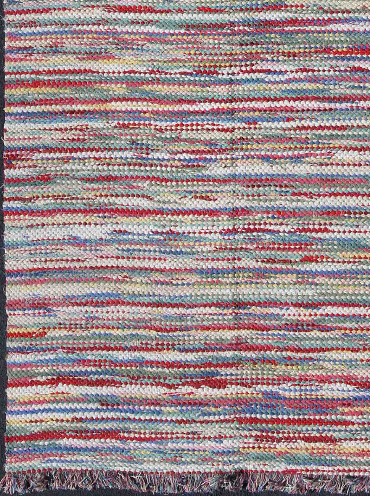 1970s Colorful Braided Rug American with Horizontal Stripes and Fringe Detail, rug s12 - 0809, country of origin / type: America / braided, circa 1960 This large vintage American braided rug (circa 1960) features a vibrant color palette coupled wi... - Keivan Woven ArtsS12 - 0809 - 3339Rug