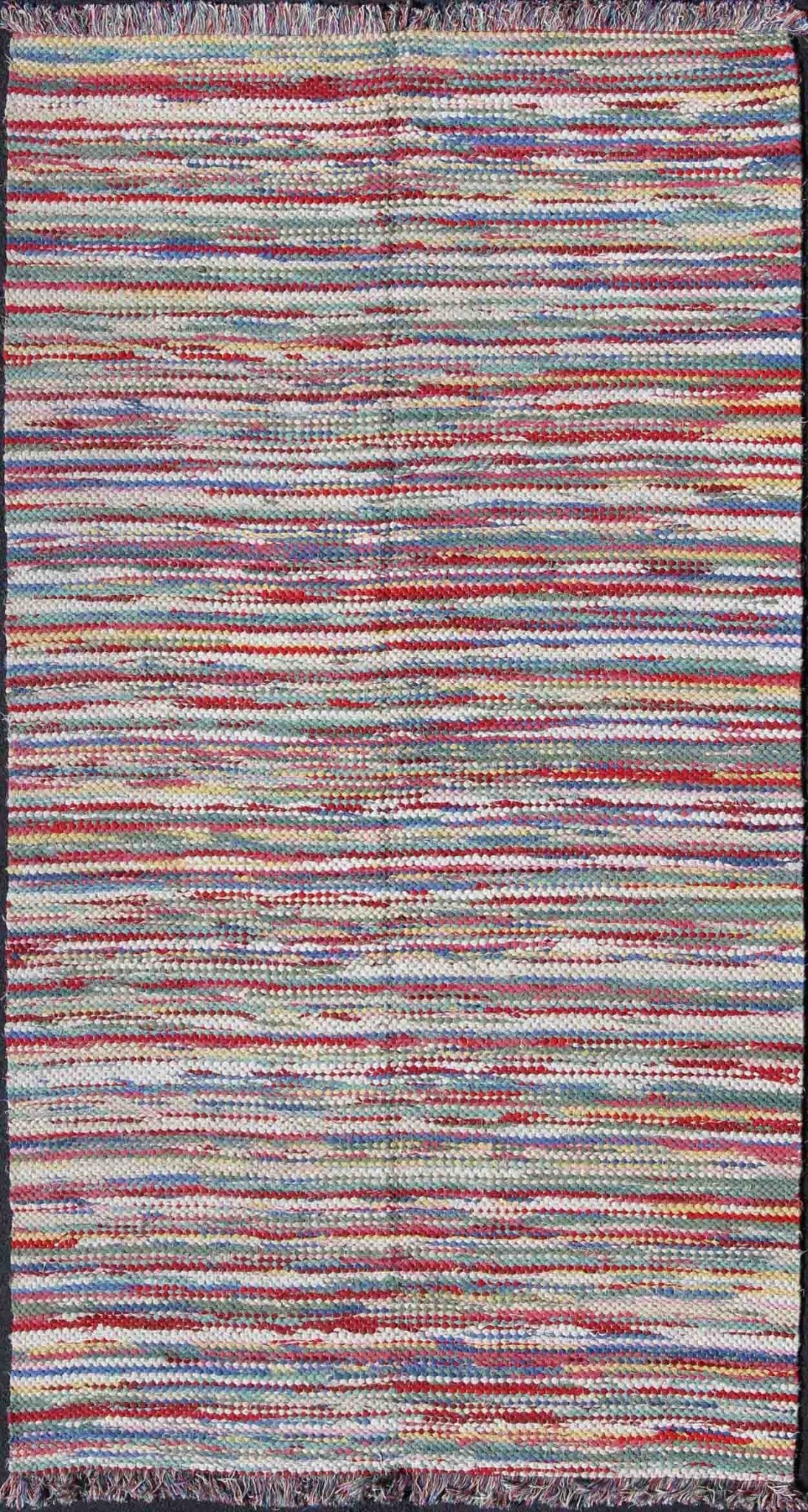 1970s Colorful Braided Rug American with Horizontal Stripes and Fringe Detail, rug s12 - 0809, country of origin / type: America / braided, circa 1960 This large vintage American braided rug (circa 1960) features a vibrant color palette coupled wi... - Keivan Woven ArtsS12 - 0809 - 3339Rug