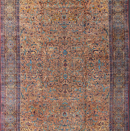 Classic Colorful Antique Large Lavar Kerman Persian Rug in Salmon Background Antique Lavar Kerman Rug. Keivan Woven Arts / rug S12 - 0903, country of origin / type: Persian / Lavar, circa Early - 20th Century. Measures 11'11 x 18'8. T... - Keivan Woven ArtsS12 - 0903 - 3377Rug