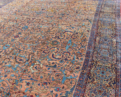Classic Colorful Antique Large Lavar Kerman Persian Rug in Salmon Background Antique Lavar Kerman Rug. Keivan Woven Arts / rug S12 - 0903, country of origin / type: Persian / Lavar, circa Early - 20th Century. Measures 11'11 x 18'8. T... - Keivan Woven ArtsS12 - 0903 - 3377Rug