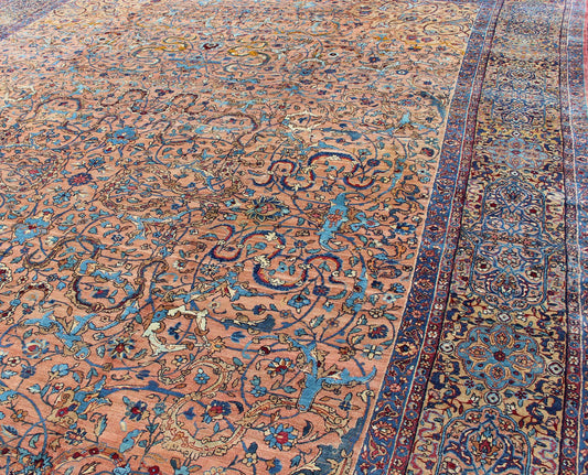Classic Colorful Antique Large Lavar Kerman Persian Rug in Salmon Background Antique Lavar Kerman Rug. Keivan Woven Arts / rug S12 - 0903, country of origin / type: Persian / Lavar, circa Early - 20th Century. Measures 11'11 x 18'8. T... - Keivan Woven ArtsS12 - 0903 - 3377Rug