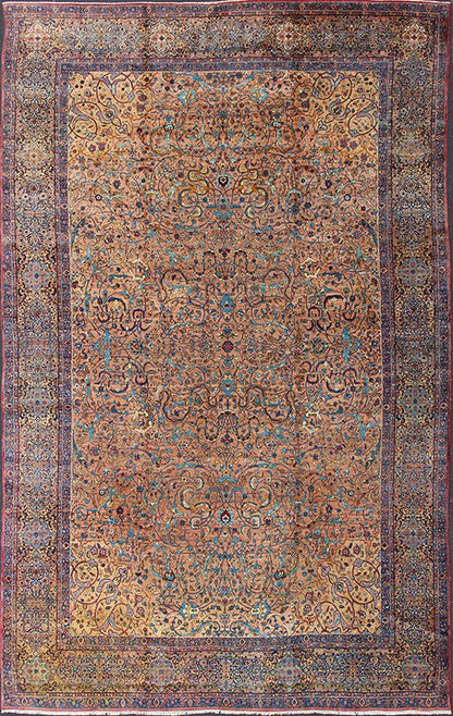 Classic Colorful Antique Large Lavar Kerman Persian Rug in Salmon Background Antique Lavar Kerman Rug. Keivan Woven Arts / rug S12 - 0903, country of origin / type: Persian / Lavar, circa Early - 20th Century. Measures 11'11 x 18'8. T... - Keivan Woven ArtsS12 - 0903 - 3377Rug