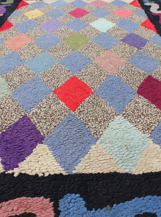 American Hooked Rug with Colorful All - Over Diamond Design with Charcoal Border American Hooked rug design, rug S12 - 0904, country of origin / type: United States / hooked, circa 1920. This American Hooked rug depicts a beautiful design of ... - Keivan Woven ArtsS12 - 0904 - 3654